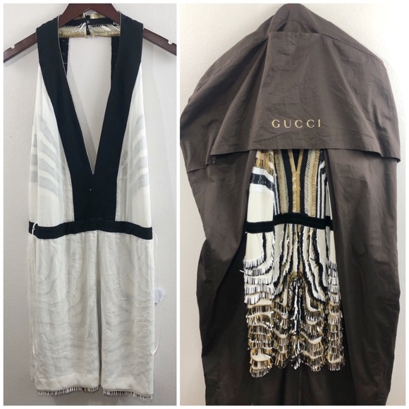 GUCCI • RARE! Runway Bead Fringe Deco Gold Dress - Picture 12 of 16